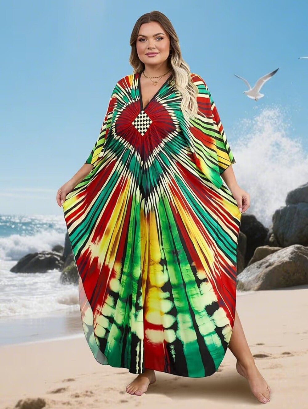 Kaftan Dress V-neck Coverup Batwing Sleeves